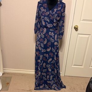 Allison Brittney Blue and Paisley Long Sleeve Dress